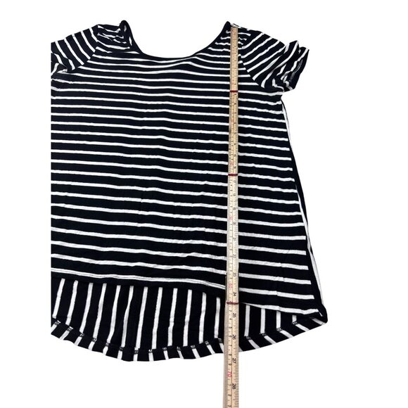 Cable & Gauge Black & White Striped Short Sleeve Top With Button Back Detail - Picture 6 of 9